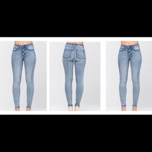 Judy Blue High Rise Heavy Hand Sand Light Wash Skinny Denim